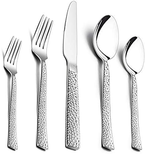 HaWare Juego de cubiertos de acero inoxidable de 30 piezas con cuchillo, tenedor, cuchara, cubiertos para 6 personas, mango de martillo, cubiertos para casa/fiesta/hotel/restaurante, pulido brillante