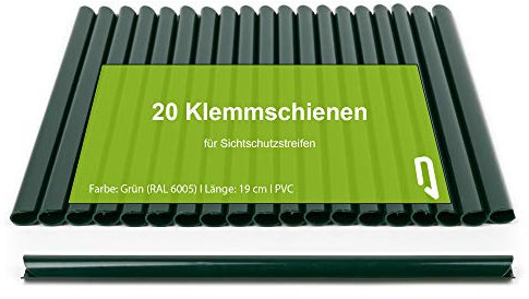 TerraUno - Klemmschienen für Premium Sichtschutzstreifen - 20 Stück Grün I Befestigungsclips I PVC