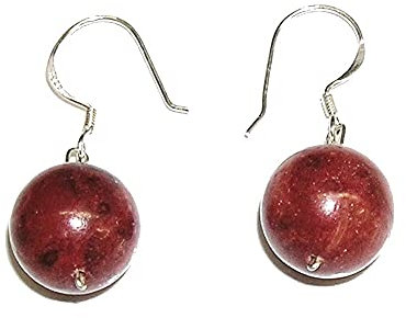 Pendientes de Coral natural esférico 14 mm y Plata de Ley 925. Estuche incluido