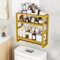 Galood Bathroom Shelves Wall Mounted Over The Toilet Storage Cabinet Adjustable 3 Tiers Towel Rack Corner Floating Shelf with Hanging Rod Yellow