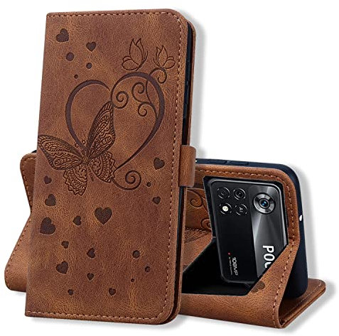 Auslbin Coque Xiaomi POCO X4 Pro 5G (6.67 Pouces) PU Etui Cuir PU Portefeuille et Fonction Stand Case Housse Protection pour Xiaomi POCO X4 Pro 5G,Brun