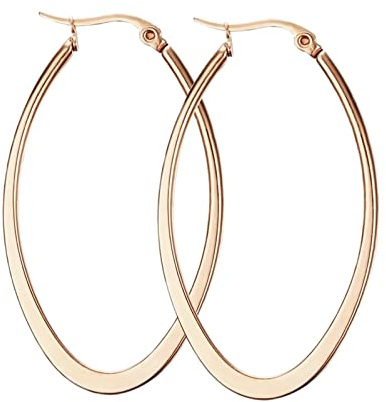 Lieson Boucles D Oreille Acier Inoxydable Femme, Boucle Doreille Creole Boucles D'Oreilles en Or Rose Grand Ronde 50MM