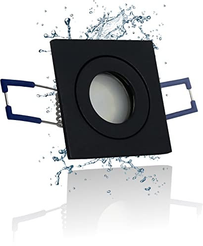 LEDFULL® Premium IP44 Mini Deckenstrahler Eckig Schwarz Set inkl. LED Flach Modul 230V Dimmbar MR11 35 mm Spot 3W Warmweiß/Bad Einbaustrahler Aussenbereich geeignet