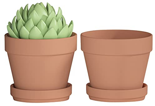 Fcacti 22,9 cm Tontopf für Pflanze mit Untersetzer - 2 Stück großer Terra Cotta Blumentopf mit Drainageloch, Ton Pflanzgefäße Topf, Terrakotta Töpfe für Innen- und Außenpflanze