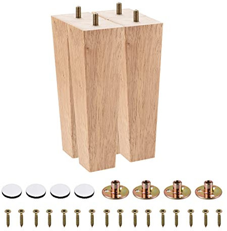 sourcing map Furniture Legs, 8 Inch(200mm) Set of 4 Square Solid Wood Couch Legs Chair Table Feet Sofa Support Replacement Parts, with Accessories, Light Brown