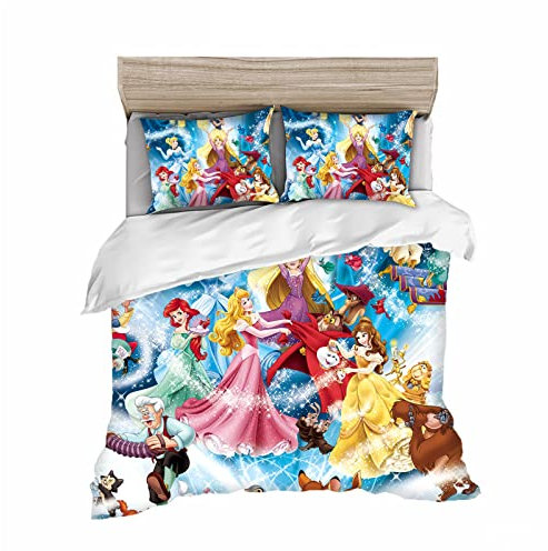 Doiicoon Bettwäsche Set Princess KinderBettwäsche Bella Ariel 3D-Digitaldruck 100% Mikrofaser Für Jungen Und Mädchen, Bettbezug Prinzessin (9,135x200cm)