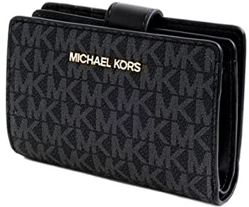 Michael Kors Jet Set Travel - Portafoglio da donna con cerniera doppia, per monete, carte di credito, colore: Nero, Nero , Bifold
