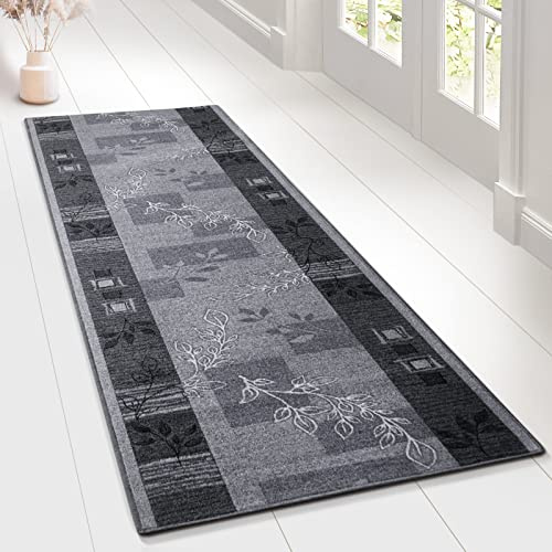 Floordirekt Teppich Läufer für Küche, Flur & Wohnraum - Teppichläufer 67 cm breite Meterware - Flurteppich - Küchenläufer - Wohnzimmer (67 x 800 cm, Akzent Grau)