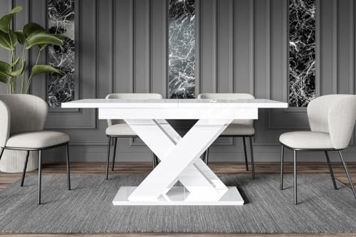 ALTDECOR Esstisch ausziehbar, ideal als Küchentisch, Esszimmertisch - oder Wohnzimmertisch, solide Konstruktion aus Möbelplatte, 140-180x80x75 cm - Weiß Hochglanz - RONX