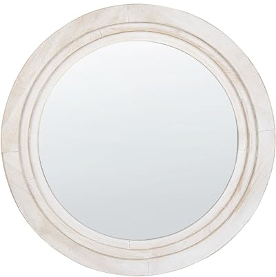 Beliani Wandspiegel mit Rahmen weiß rund 60 cm Antik-Optik handgefertigt Skandi Delicias