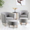 LEUTED 2er Set Ohrensessel mit Hocker, Wohnzimmer Sessel Grau, Fernsehsessel Relaxsessel, gepolsterter Leinenstoff Akzentstuhl Schlafzimmer Loungesessel für entspannte, Lange Fernseh- und Leseabende