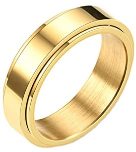 Epinki Titanstahl Eheringe Nordisch, Spinner Ring Simple Poliert Breit 6MM Fidget Ring, Gold Dekompressionsringe für Damen Herren, Größe 67 (21.3)
