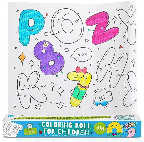 Festicy Selbstklebendes Malpapier 3 m I Ausmaltischdecke Kinder Malrolle, 3 Meter zum Ausrollen, Ausmalen und Aufkleben I Malrolle für Kinder I DIY Malposter, schneidbare Zeichenrolle ABC und ZAHLEN