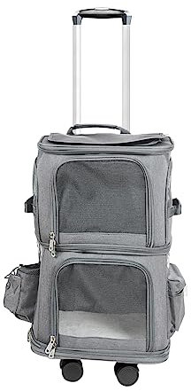 CStern Haustier-Rucksack für 2 Hunde/Katzen,Katzenrucksack/Hundereisetasche mit Rädern,Haustier-Reisetasche, Tragbare Groß Katzentragetasche für Reisen(Grau)