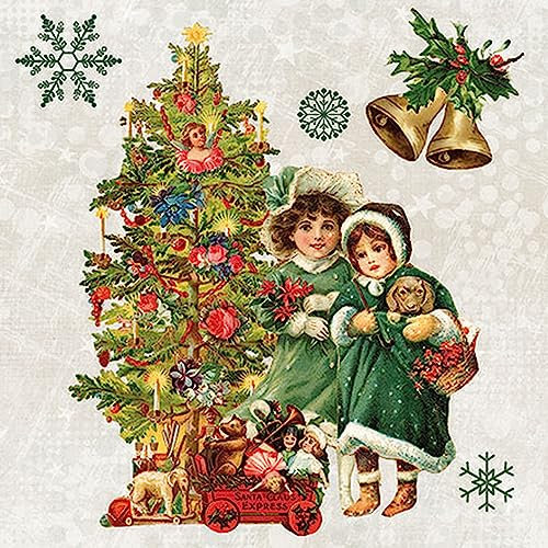 20 Servietten Weihnachten Nostalgische Kinder am Weihnachtsbaum als Tischdeko. Papierservietten mit Motiv. Auch für Decoupage und Serviettentechnik 33x33cm