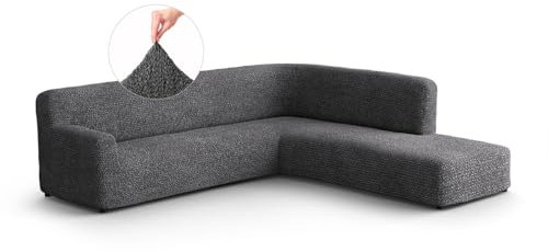 PAULATO - Ecksofa-Husse mit rechter Halbinsel aus einfarbiger Mikrofaser, bi-elastisches, kratzfestes und maschinenwaschbares Gewebe, patentierte WavyTech-Technologie, Made in Italy - Anthrazit