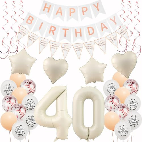 Deko 40. Geburtstag Frauen Beige Roségold Luftballons 40 Geburtstag Dekoration Frau，40 Gertstag Deko，Geburtstagsdeko 40 jahre Frauen,Happy 40th Birthday Girlande 40 Party