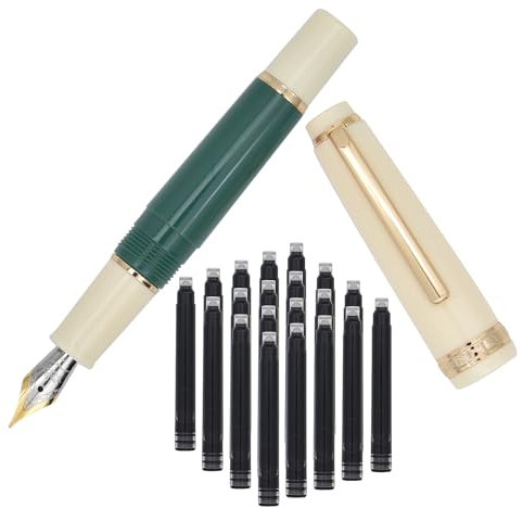 SIPLIV Jinhao 82 Mini Plastics Fountain Pen, Short Paragraph Pocket Travel Pen with Ink Converter and 20 Black Ink Cartridges - Iridium Extra Fine Nib, Army Green
