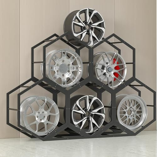 Reifenregal Reifenständer Felgen-Reifenständer für Garage, Haus Messe Autowerkstatt Floor Standing Tyre Hexagon Display Stand, Dreieckiger Eisenfuß Rad-Organizer-Halter ( Size : 5+2(204x39x137cm) )