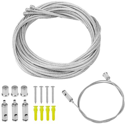 Forhome 4 Stück Seilaufhängung Einbauset, Edelstahl Draht Seil, Verstellbare Seilaufhängung, Hängende Ketten Einstellbare Länge, für LED Panel, Decke, Fotos Befestigungs