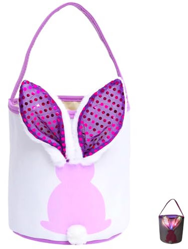 Dlishka OsterköRbchen Leuchtende Hasenkorb,Adorable Rabbit Design Mit Leuchtenden Ohren Und Flauschigem Schwanz!Perfekt FüR Ostereiersuche, FröHliche Kinderfeierlichkeiten. (Lila)