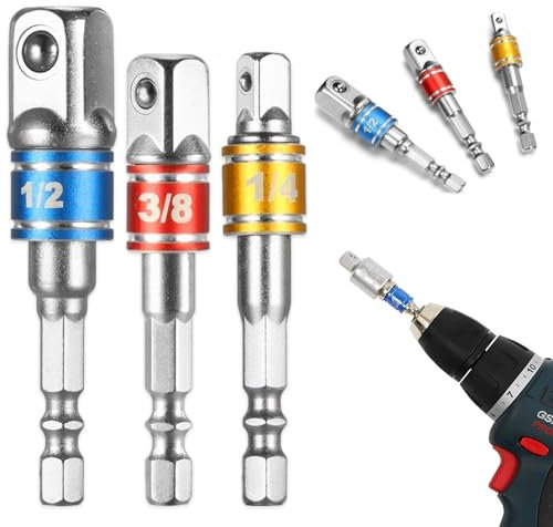 3 Pcs Newder Bohrfutter Adapter, 1/4, 1/2, 3/8 Zoll Bit Holder, Halter Winkelschrauber Vorsatz Adapte, Stecknuss Schlagschrauber Adapter Bit Set, Schraubenschlüssel Nuss Set