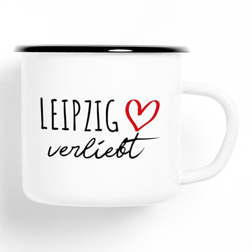 Huuraa Emaille Tasse Leipzig verliebt Geschenk 300ml Vintage Leipzig Geschenkidee