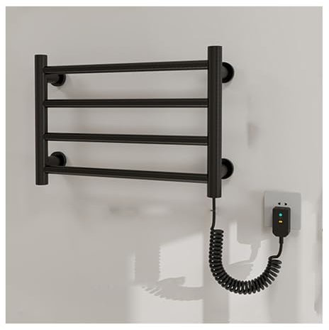 Radiador Toallero Eléctrico Pequeño, Toallero Calentado Baño de Pared 4 Barras, Secador de Toallas 500 * 355mm con Control Termostático Inteligente, Plug In,Negro,Right Line