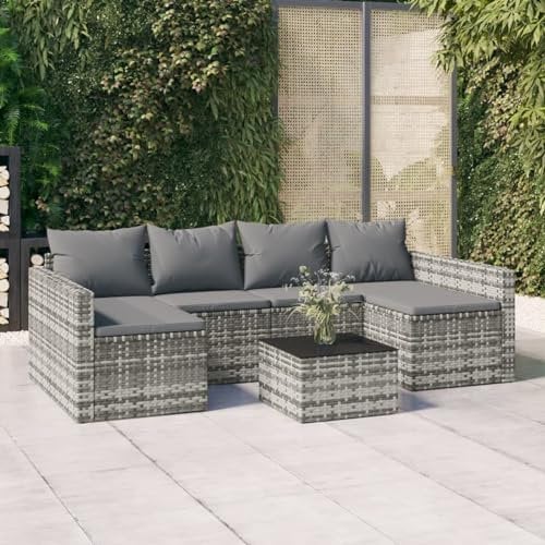Homgoday 2-TLG. Garten-Lounge-Set mit Kissen Gartensofa Lounge Sofa Sofa in U-Form Balkonmöbel Loungeset Loungemöbel Rattanmöbel Sofa Set Essgruppe Gartenset Balkon Grau Poly Rattan