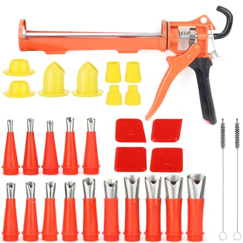 Cartlant Silicone Caulking Gun with 15 Nozzles Tips, Heavy Duty Sealant Gun Applicator V Shape Tube Caulk Tool Kit, Compact Dripless Mastic Smoother for Window Shower Filling Grouting Sealing
