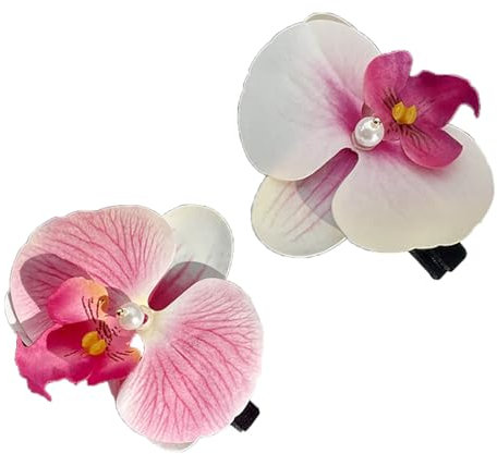 MinkeyBear Haarspangen mit französischem Blumenmuster, rosa Orchideen, stilvolle Haarspangen für Mädchen, süße Haarspangen, Schmuck, rosa Orchideen, 2 Stück, Stoff