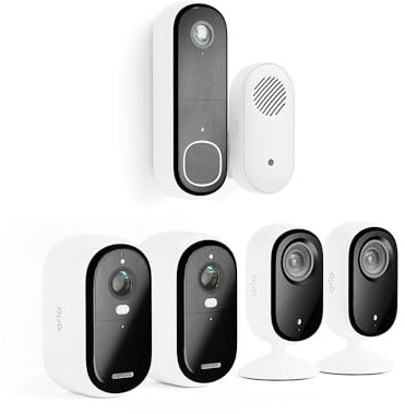 Arlo SafeHaus Komplett Sicherheitspaket (Innen- & Aussenkamera + Türklingel), Kabellos, Full HD, Nachtsicht, Licht, Bewegungsmelder, Sirene, 2-Wege Audio, Smart Home Integration Secure Testzeitraum