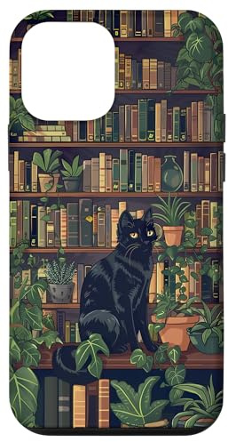 Aesthetic Black Cat & Book Library Plant Bookworm Book Case for iPhone 12 mini