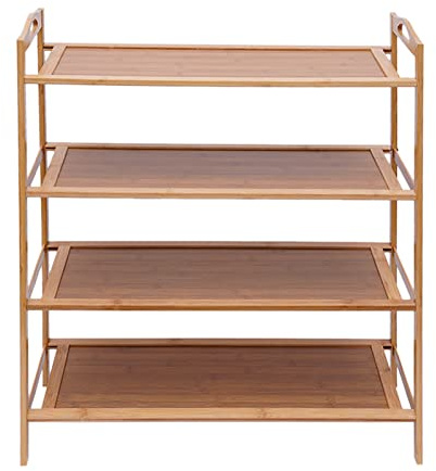 SUBKUDY Schuhregal Badregal Standregal Bambus Küchenregal Holz Regal 4 Böden Bad Holzregal für Bücher,Bad,Blumen
