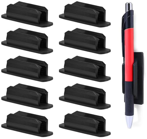 Stiftehalter Selbstklebend, 10 Stück Stifteklammer mit Kleberückseite für Stiftmarker, Klemmbrett Whiteboard Büro Aufbewahrung Zubehör (Schwarz)