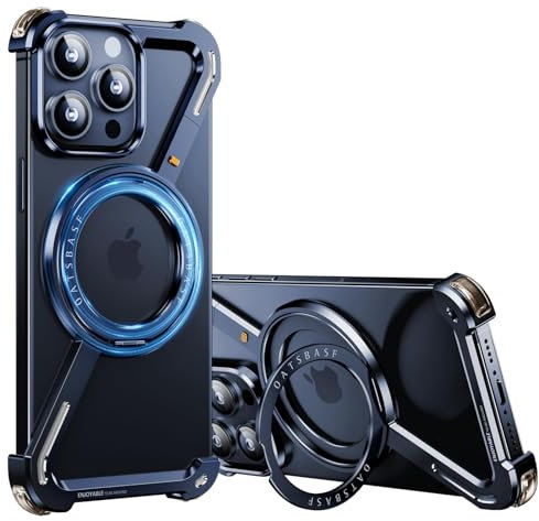 PANPHEN Minimalist Phone Case Compatible with iPhone 15 Pro, 360° Rotation Kickstand Aluminum Metal Frameless Design Bumper Z Case, Protective Shock Grade Shell, Blue