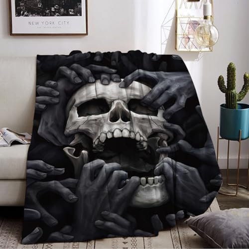 LLTTEER Halloween Decke Kuscheldecken Totenkopf Flanell Decke,3D Skull Motiv Flauschige Plüsch Decke,Wohndecke Fleece Tagesdecke Fleecedecke TV Decken für Bett Sofa (Skull 02, 150 x 200 cm)