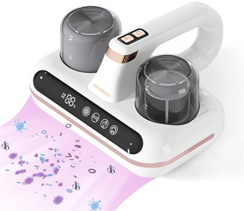 Aspirador Antiácaros para Colchones con Luz UV y Vibración, 10kpa Elimina 99.9% Aspirador de Ácaros con Sensor de Ácaros y Pantalla Digital para Colchones y Sofás