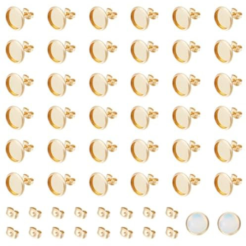 UNICRAFTALE 60 Stück 18 Karat Vergoldete Ohrstecker Cabochon Rohlinge Ohrstecker DIY Ohrringe 10mm Tabletts Ohrring Lünetten Tabletts Edelstahl Ohrstecker Beschläge Zur Herstellung von Ohrringen