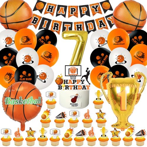 Basketball Kindergeburtstag Deko 52 Stück,Basketball Geburtstag Luftballons 7 Jahre,Basketball Ballon Helium,Basketball Thema Party Decoration,Basket Geburtstag Deko Kit für Junge Mädchen