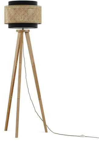 Vicco Stehlampe Morten, Bodenleuchte, Rattan/Schwarz, 45 x 142 cm