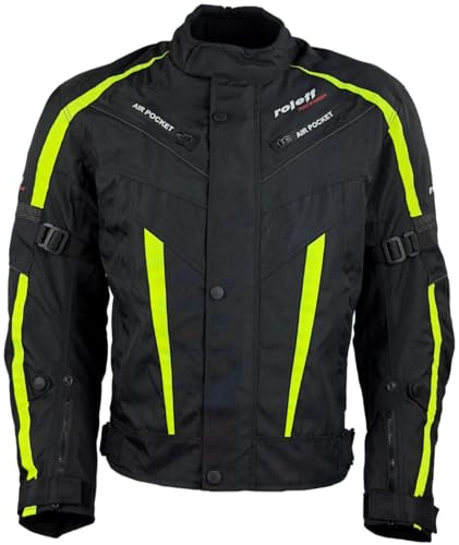 Roleff Motorradjacke RO5483 – Kurzjacke Schwarz/Neongelb – Wasserdicht, Winddicht, Atmungsaktiv, Mit Protektoren – Sportliches Design – Größen S-7XL – Komfortabel & Robust