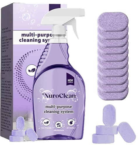 Nuroclean Spray,Nuroclean Cleaner,Nuroclean All-Purpose Cleaning Spray,The All-In-One Multi Purpose Cleaning System with Cleaning Tablets,Multi-Surface Cleaner for Home (1Bottle+10Pcs)
