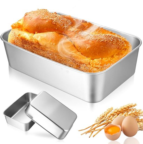 qiwuhai 3 Pcs Molde pan Horno Inox, Molde Rectangular Reposteria Antiadherente, Moldes de Acero Inoxidable para Hornear Tostadas Pan Postres Tartas Lasaña(22 x 15 x 6 cm)