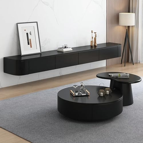 Floating TV Stand, Wall Mounted TV Cabinet with Doors & Drawer Modern, Floating TV Unit Large, Entertainment TV Wall units for Living Room Bedroom and Dining Room (Black, 180cm)