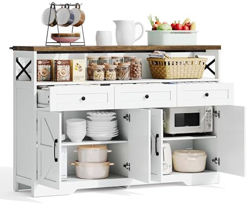 KecDuey Armario de comedor, aparador con espacio de almacenamiento, buffet de 140 cm de largo con 4 puertas y 2 cajones grandes, cómoda de café de estilo contemporáneo, cómoda para la cocina, sala de
