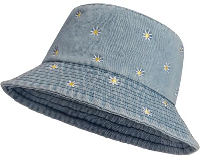 MILAKOO Eimer Hut Unisex Lightweight Denim Fischerhut Gänseblümchen Gedruckt Sommerhut für Outdoor