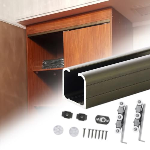 Guia Puerta Corredera Riel para Puerta Corrediza de Armario Individual con Montaje Superior, Kit de Herrajes para Puerta de Granero de Aluminio de 0,7 a 4 M, Riel para Puerta Corrediza de Bolsillo + R