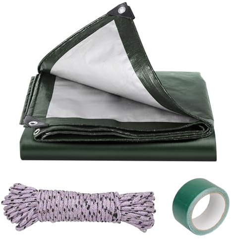 COEWUR Lona Impermeable 2x2 180 g/m² Verde/Plateado PE Lonas Impermeables Exterior con Ojales Cuerda Tape Reparación Resistente Desgarro Lona para Camión Tienda de Campaña Sitio Construcción Piscina