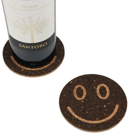 verKORKst Premium Glasuntersetzer Smiley aus Kork * Set 4 Stück * Untersetzer für Gläser und Flaschen * Kork Tischuntersetzer lustig * made in Portugal